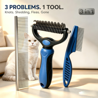 Kit de toilettage pour chats 3 en 1 : râteau démêlant, peigne anti-puces et outil de démoussage pour la saison de la mue, pour chats et chiens à poils longs, en acier inoxydable 9