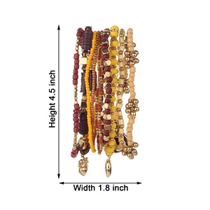 Pulseras de Cuentas de Cristal con Borlas, Brazaletes de Concha Chapados en Oro Multicapa, Modernos, 9 Piezas/Juego para Aniversario, Fiesta y Regalo - Product Image 4