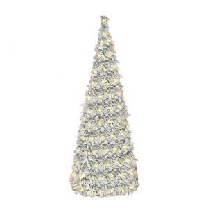Pre-Lit Foldable <b>Christmas</b> <b>Tree</b> Flocked <b>Lights</b> Decorations Pop-Up Design Festive Holiday Ambiance Ornaments - Product Image 2