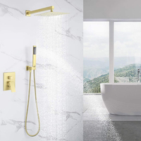 Ensemble de Robinet de Douche Encastré Mural 3 Fonctions et de Mitigeur Bain Douche Doré Européen en Laiton pour Eau Chaude et Froide avec Poignée