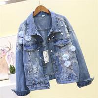 Vestes basiques pour femmes, veste en jean pour femmes, broderie florale tridimensionnelle, vestes en jean pour femmes