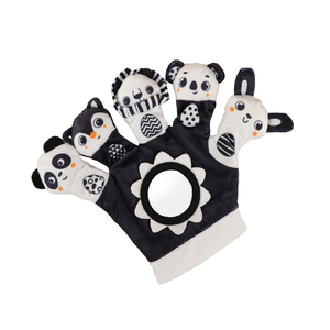 Burattini da Mano - Giocattoli di Peluche per Giochi di Immaginazione e Racconti - Burattino da Mano 30x20cm con 5 Animali in un Unico Guanto con Specchio - Product Image 1