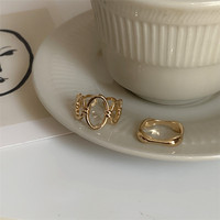 Ins-style Simple Individuel Petite Pierre Précieuse Conception Alliage Or Argent Anneau Froid Polyvalent et Haut de Gamme 2 Pcs/Set Anneau pour les Femmes