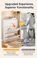 ASSOC Meuble à chaussures ultra-plat en acier de qualité 155 mm avec 3/4 tiroirs basculants à fermeture silencieuse – Organisateur d'entrée pour appartement