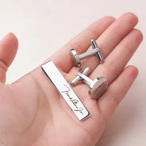 New design fashion stainless steel silver links designer mens tie clip cufflinks for wedding