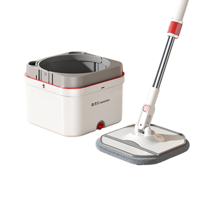 Serpillère rotative mains libres avec seau en plastique à double compartiment, eau propre et eau sale séparées, utilisation humide/sèche, nettoyage domestique sans effort - Product Image 6