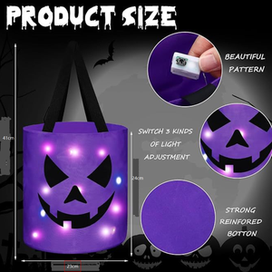 Cubo de dulces LED con forma de calabaza de Halloween, bolsa reutilizable que brilla en la oscuridad para niños, ideal para el dulce o el truco, cesta de regalos para fiestas. - Product Image 5