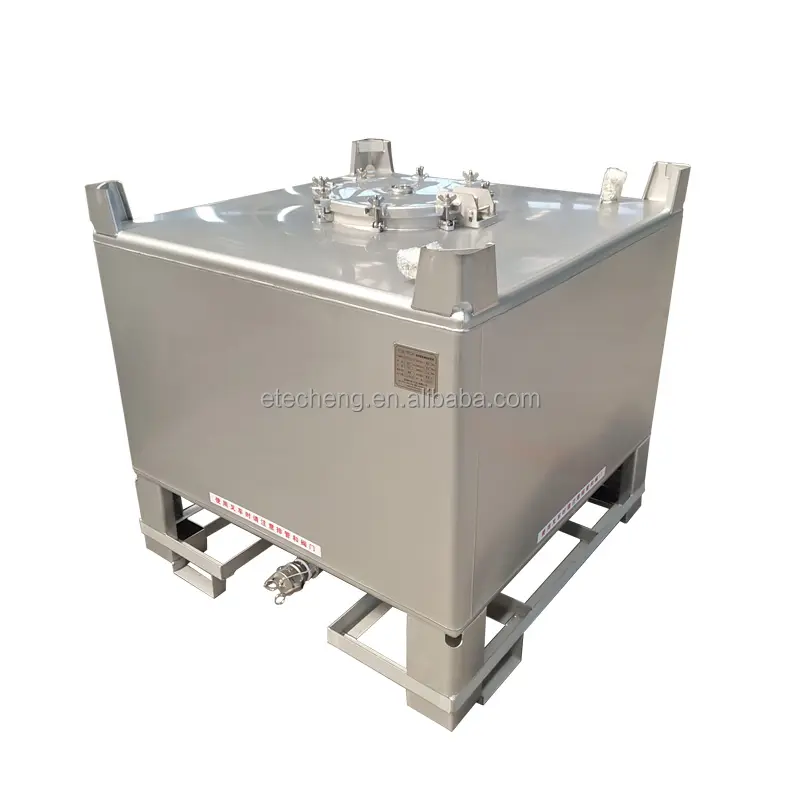 Tanque de almacenamiento de ácido químico de acero inoxidable, contenedor intermedio a granel de 1000L, IBC, tanque cúbico para líquidos tóxicos