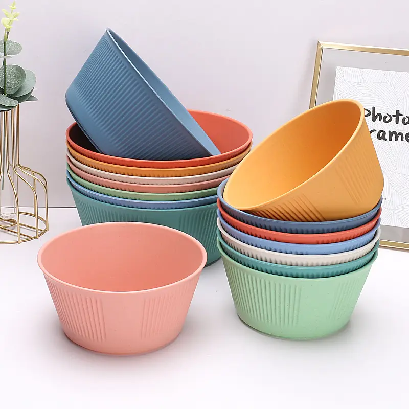 Wholesale Colorful Home Tableware BPA Free Custom Logo Wheat Straw Dinnerware Bowl Set