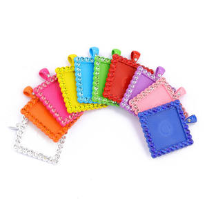 Base de pendentif carrée de 25 mm incrustée de diamants, pierre précieuse colorée, accessoire de bijouterie en alliage pour bricolage - Product Image 4