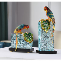 Eisriss-Textur Hellblaue Quadratische Glasvase mit Emaille-Farbigem Papageien-Perlen-Ornament für Villa Wohnzimmer Heimdekoration
