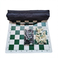 Set Catur Internasional Anak-anak Portabel Luar Ruangan dengan Kotak Catur Papan Catur Kulit Imitasi Dapat Dilipat 43Cm Tinggi Raja 6.5Cm