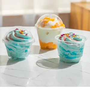 Biodegradable Clear Dessert PET Cups Plastic Pudding Cups With Lid