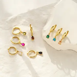 New Fashion 18K Gold Plated Hoop Huggie Earrings Color Pear Cut Diamond Water Drop Zircon Dangle Drop Earrings