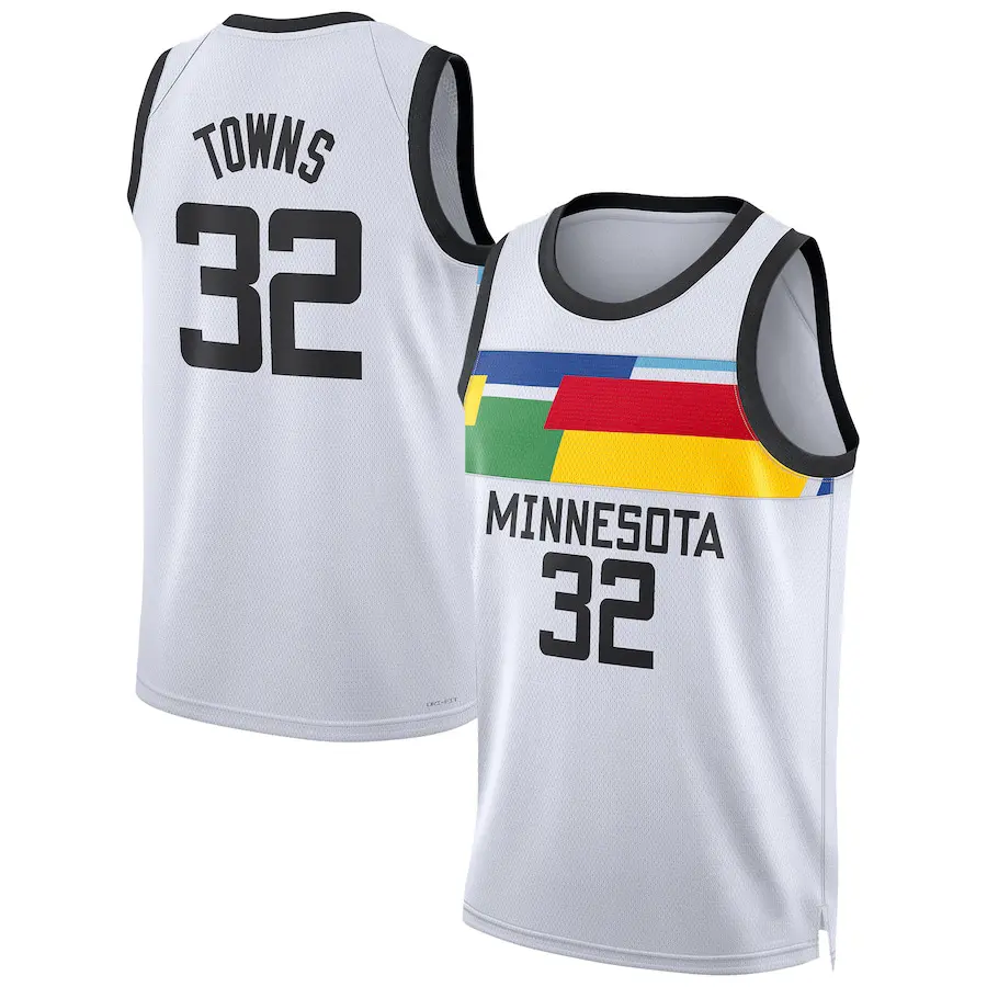 Camisa de basquete para homens, uniforme de basquete para homens, minnesota #32 karl-antony vilas brancas 2022/23 cidade de edição