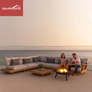 Hiện Đại Không Thấm Nước Gỗ Tếch Đồ Nội Thất Với Đệm Phòng Khách Ban Công Sân Vườn Khách Sạn Cắt L Hình Dạng Ngoài Trời <span class=keywords><strong>Sofa</strong></span> Set - Product Image 3