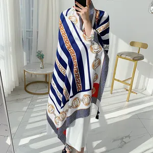 긴 pashmina 스타일 능 직물 코튼 소재 두꺼운 shawls 스카프 체인 인쇄 디자인 긴 여성 여름 shawls 랩