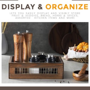 Wooden Storage <b>Basket</b> With Handles 12x8.5x4 Inch Solid Wood Organizer For Fruits <b>Vegetables</b> Cosmetics Desktop Use - Product Image 5