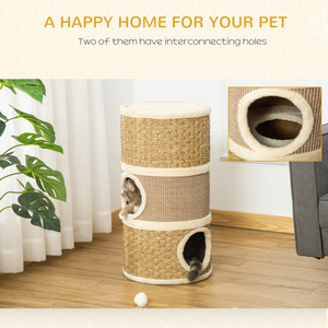 28-Zoll-Katzenwohnung, 3-stöckiges Katzen versteck mit Sisal-Kratz kissen, fass förmiger kleiner Kratz baum für Innen katzen - Product Image 4