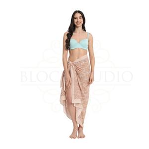 Pareo de algodón con estampado artesanal en bloque marrón para mujer, ligero, para cubrir el bikini, ropa de resort - Product Image 3