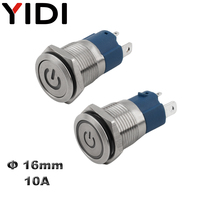 Interrupteur à bouton-poussoir à verrouillage momentané de 16 mm à courant élevé 10A en acier inoxydable métallique classé IP65 avec anneau lumineux LED éclairé CE