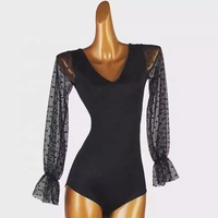 Robe de danse latine à col en V imprimée, manches lanternes, tenue de yoga et de gymnastique pour femmes