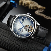 Montre mécanique entièrement automatique Shikong, phase de lune, bracelet en cuir véritable, boîtier en alliage, fermoir papillon - Style business pour homme