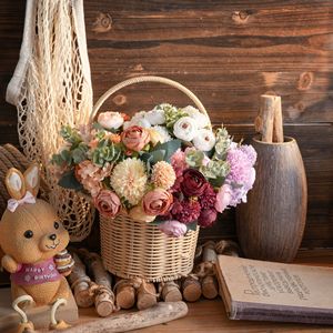 Bouquet de fleurs artificielles CallaFloral Ranunculus Jaune Rouge Vin Orange Blanc Laiteux Violet Clair Décoration d'intérieur Maison Mariage - Product Image 1