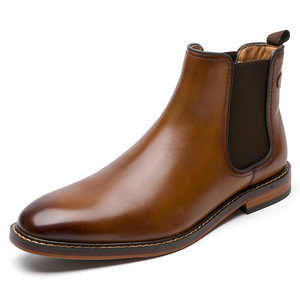 Chaussures en cuir pour hommes, style britannique, bottes Chelsea montantes en cuir pleine fleur, bottines pour hommes, style britannique - Product Image 1