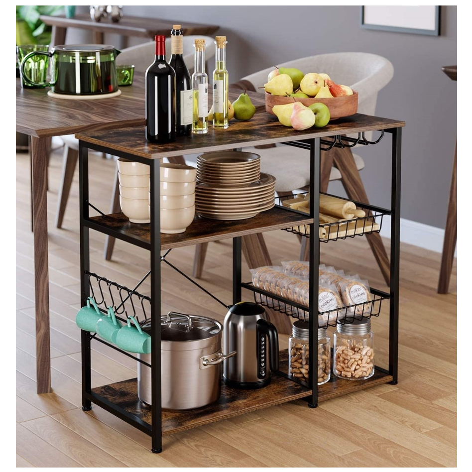 Multi-role household kitchen dish rack food storage holders shelf with 2 mesh baskets
