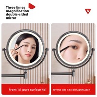 Miroir cosmétique mural double face pliable et extensible en acier avec fixation par ventouse, écran LED, écologique