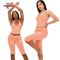 Ensemble décontracté deux pièces Y2K personnalisé : T-shirt rayé en coton, tenue de détente, tenue d'entraînement estivale, débardeur halter et legging capri