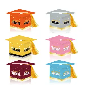 环彩毕业卡盒带流苏毕业帽形状卡座祝贺毕业派对用品毕业纸盒