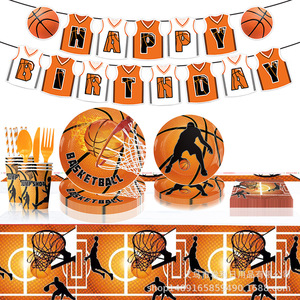 Articles de fête sur le thème du basketball : assiettes en papier, serviettes, fourchettes, ensemble de décoration jetable pour anniversaire d'enfants de 8 à 13 ans - Product Image 5