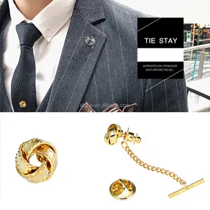 Man's Tie Stay Pin Backs With Chain Tie Clip Broach Jewelry Metal Lapel Pins Brooch Shirt Suit Wedding Dress Party Accessories