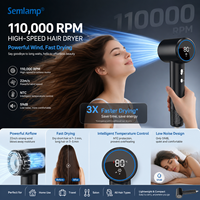 Sèche-cheveux de voyage professionnel puissant 110 000 tr/min, personnalisé, à haute vitesse, ionique négatif, turbo, à air chaud
