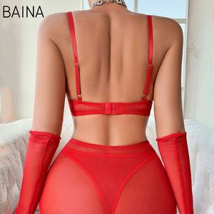Bra Setengah Cup Renda Dengan Rantai Seksi Merah Pakaian Dalam Halus - Product Image 6