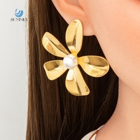 Boucles d'oreilles SUMMLY en acier inoxydable plaqué or 18 carats, motif fleur, perle et étoile de mer, texture vintage, étanches, bijoux de mode quotidiens, vente en gros