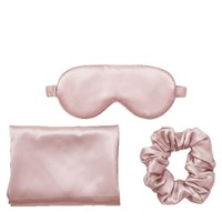 Ensemble cadeau de masque pour les yeux et d'élastique pour cheveux en soie de mûrier 100% pure, avec taie d'oreiller rectangulaire en soie unie de 40 mm – Trio d'essentiels pour le sommeil