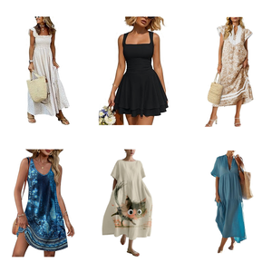 Robes d'été décontractées pour femmes, à porter au quotidien, sans manches, imprimé floral, col en V, mélange de coton, vente en gros, lot en vrac - Product Image 4