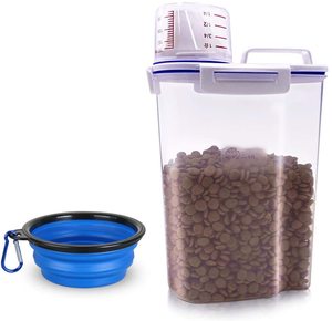 Pet Food Storage Container, Small Dog Food Container Airtight Plastic Dispenser with Graduated Measuring Cup, Pourable Spout