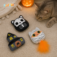 Mainan Kucing Boneka Lembut Bertema Halloween Baru Desain Hantu Buatan Famipet, Isi Catnip, Berbunyi Kresek-kresek