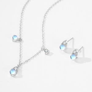 Pendientes colgantes personalizables de plata de ley S925 con circonita y piedra lunar de corte redondo, versión cobre - Regalo de San Valentín para mujer - Product Image 4