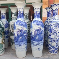 Jingdezhen vase de sol en céramique bleu et blanc fait à la main unique grand vase sur pied