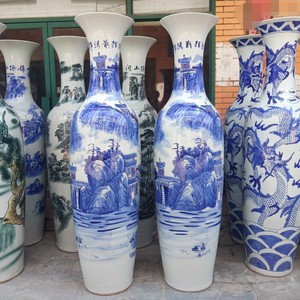 Jarrón <span class=keywords><strong>de</strong></span> piso <span class=keywords><strong>de</strong></span> <span class=keywords><strong>cerámica</strong></span> azul y blanco <span class=keywords><strong>de</strong></span> Jingdezhen, jarrón <span class=keywords><strong>de</strong></span> pie grande <span class=keywords><strong>de</strong></span> piso alto único hecho a mano - Product Image 4