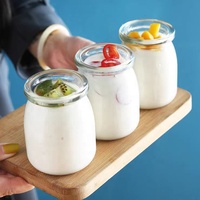 Stoples Puding Kaca Bulat Transparan yang Dapat Digunakan Kembali dengan Tutup 100ml 150ml 200ml 300ml 3oz 7oz 10oz untuk Yogurt Puding Susu Selai