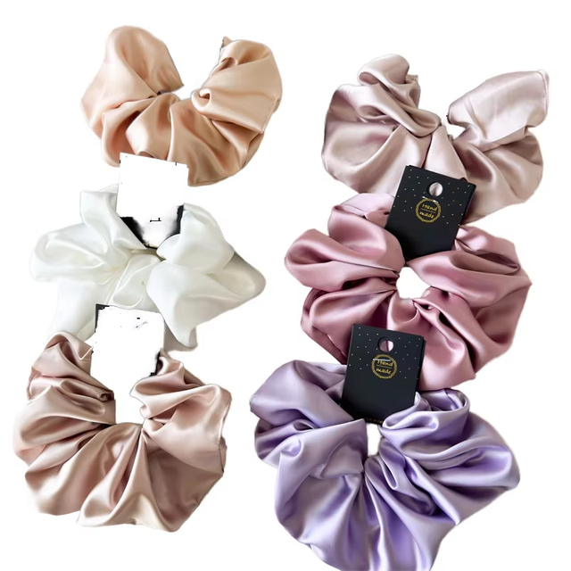 Fashion Silk Hair Accessories High Quality Over Size and Big Size Satin Hair Scrunchies for Lady