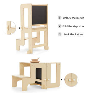 Tour d'apprentissage moderne 4-en-1 réglable pour tout-petits, tabouret de cuisine en bois pour enfants avec tableau noir - Product Image 6