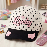 Gorra de Béisbol Personalizada de Alta Calidad, Gorro de Sarga de Algodón de 6 Paneles con Estampado de Puntos, Bordado de la Suerte, Venta al por Mayor OEM ODM