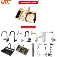 Éviers de cuisine de luxe Évier de ferme Cascade moderne Pluie Bol unique Évier de cuisine Ensemble Doré 304 Acier inoxydable Chine Or